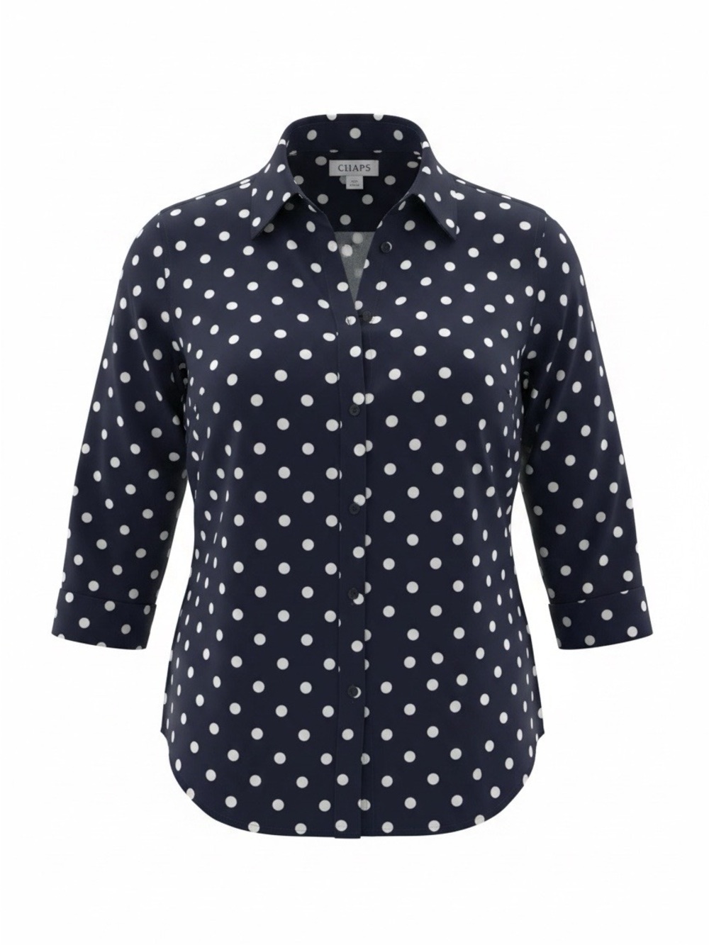 Chaps Navy and White Polka Dot Button-Down Shirt 1X